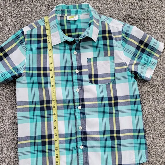 🛍️ BUNDLE ONLY***Boys Green Blue & White Plaid Crazy 8 Button down  Shirt 10-12 - Picture 6 of 8